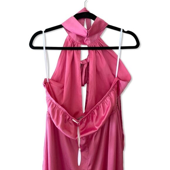 NWT More To Come Janece Keyhole Jumpsuit in Pink halter wide leg toe Revolve XL - Picture 8 of 13